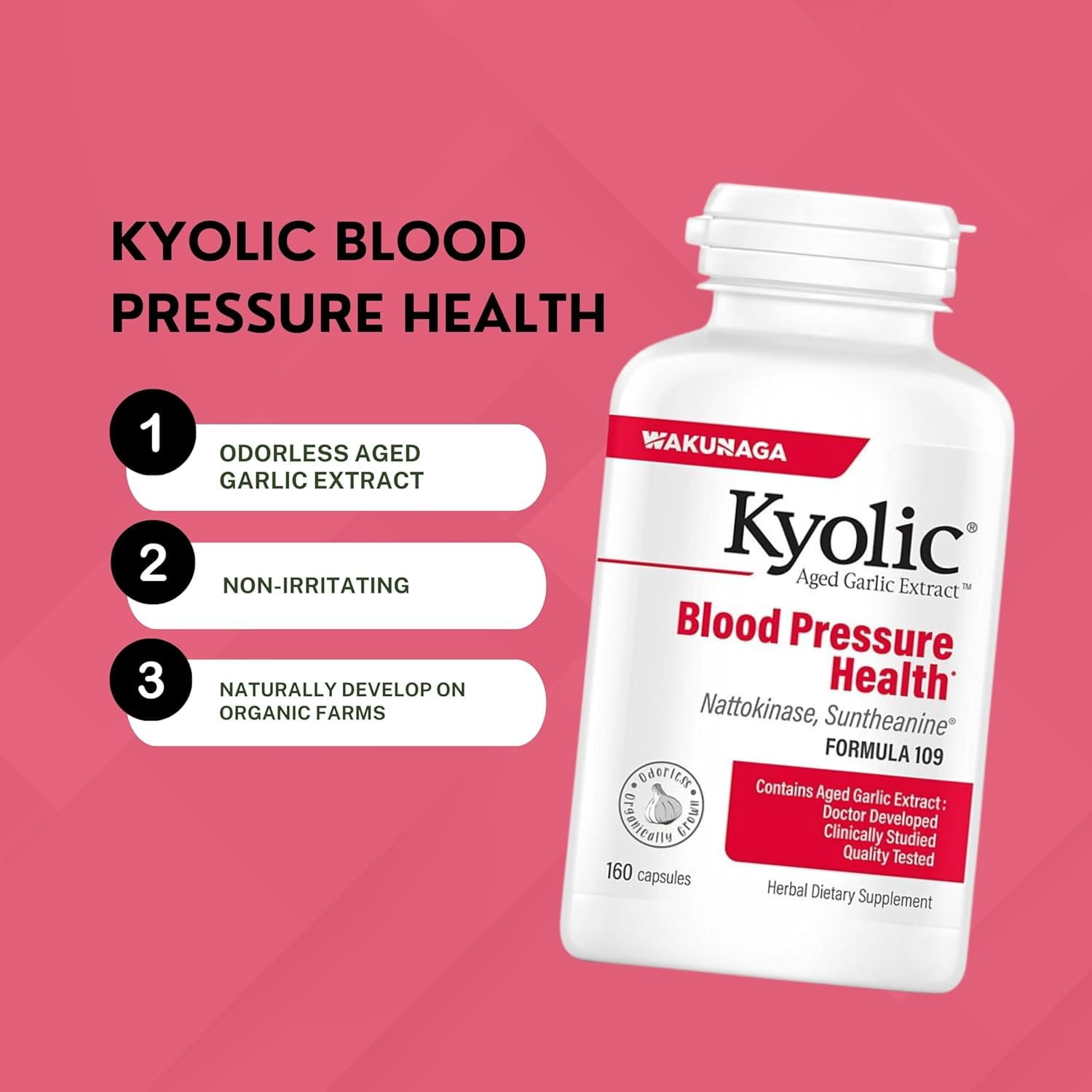 Kyolic Aged Garlic Extract Blood Pressure Health Formula 109 - Non-GMO - 160 Capsules