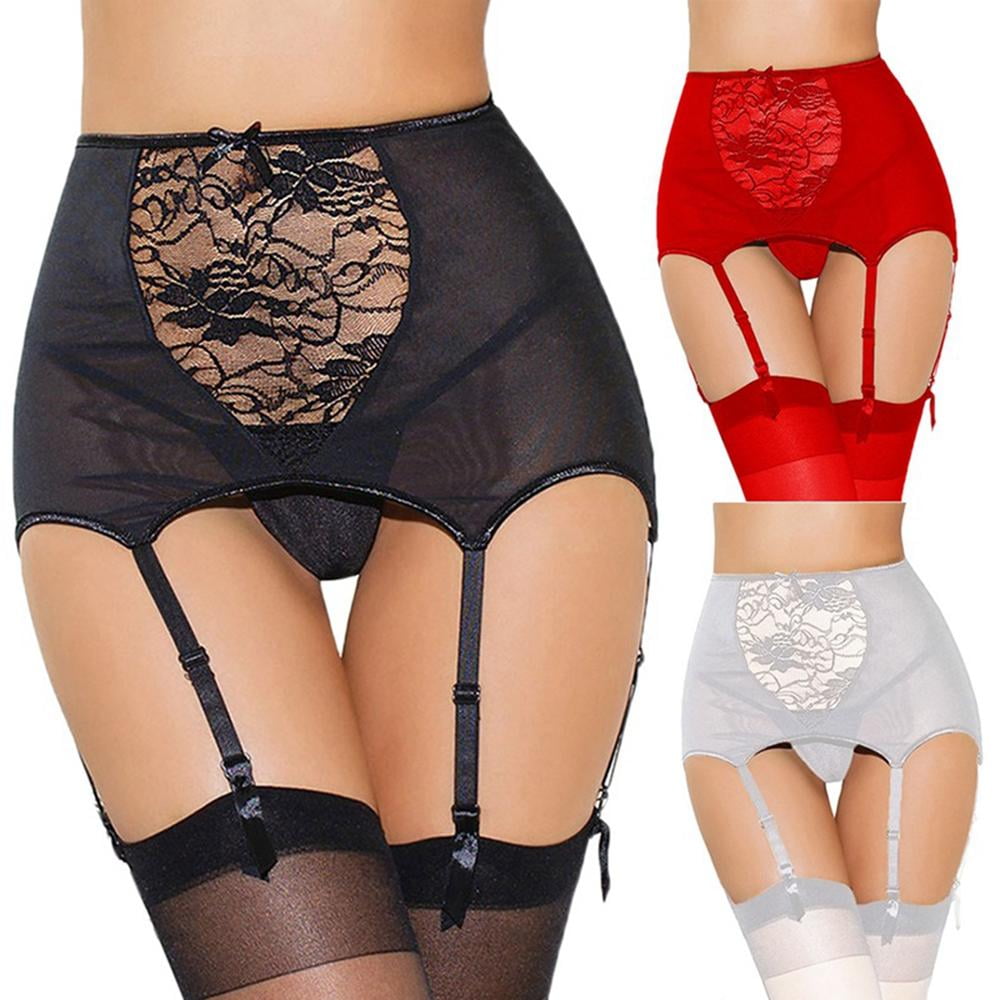 Women Lace Garter Belt Plus Size Lingerie Set Suspender with G-String for  Thigh High Stocking