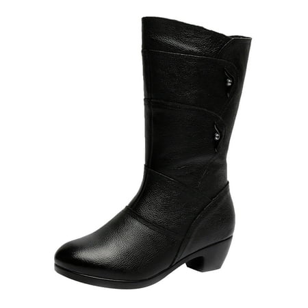 

KBKYBUYZ Women Ankle Boots High Heel Casual Female Fashion Platform Wedge Heel Side Zip Mid-Calf Black Shoes