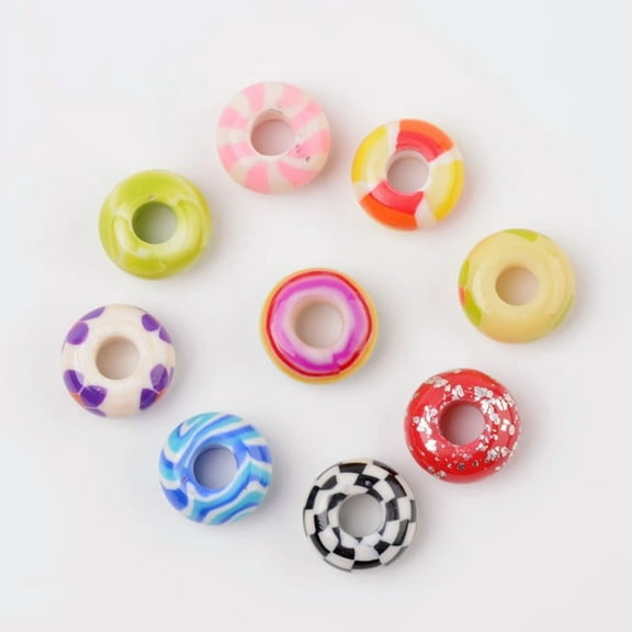 Handmade Polymer Clay Enamel European Beads Large Hole Rondelle Beads Mixed color 14x7.5mm Hole: 5.5mm