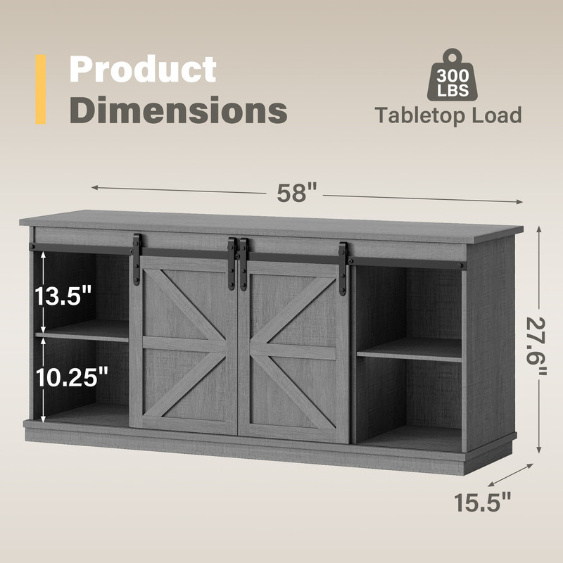 Furmax 65 inch TV Stand Entertainment Center with Sliding Barn Doors and Storage,Gary
