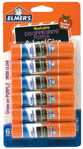 Elmer's Disappearing Purple School Glue, Washable, 6 Pack, 0.21-ounce sticks