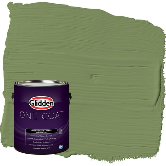 Glidden One Coat Moss Point Green / Green Semi-Gloss Exterior Paint with Primer, 1 Gallon