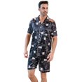thumbnail image 2 of Aisomnus Men's Silk Pajama Set | Silky Satin | Short Sleeve Top and Shorts | Button nightwear Set-M, 2 of 8