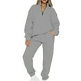 thumbnail image 1 of MAWCLOS Women Jogger Sets Long Sleeve Tracksuit Set Solid Color Two Piece Outfit Breathable Sports V Neck Sweatsuits Gray 2XL, 1 of 7
