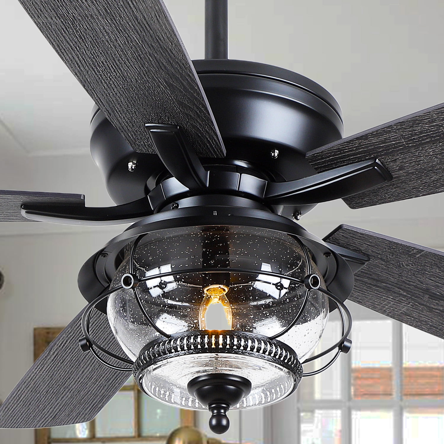 YIOSI 52-Inch Outdoor Ceiling Fan with Light and Remote, Black Modern, LED E26 Bulb