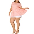 thumbnail image 2 of Unique Bargains Women's Plus Tunic Tiered Lace Round Neck Short Sleeve Peplum Tops 1X Pink, 2 of 6