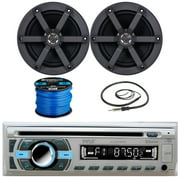 Pyle PLCD43MRB Single DIN Bluetooth MP3 USB AUX AM/FM Radio Stereo Receiver + Remote Control with 2x JVC CSMS620 6.5" 2-Way 100 Watts Peak Power Marine Speakers