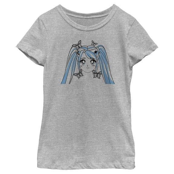 Girl's Lost Gods Butterfly Anime Face Graphic Tee Athletic Heather Small
