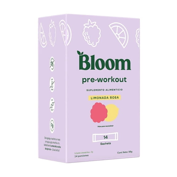 Suplemento alimenticio Bloom Sachet Pre Workout Caja con 14 sobres de 7 g c/u