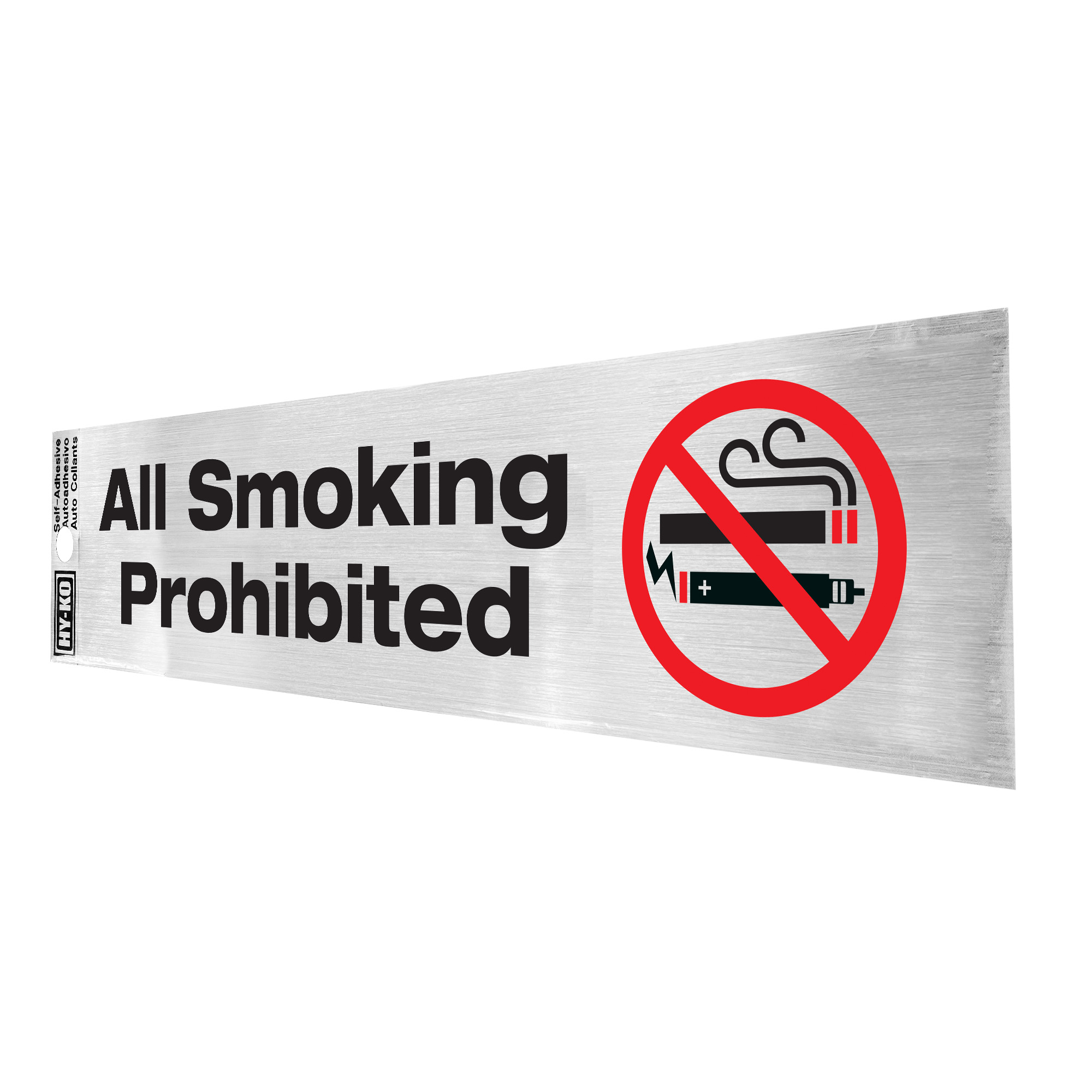 (5 pack) Hy-Ko 2" x 8" Vinyl All Smoking Prohibited Sign, Self-adhesive Sticker