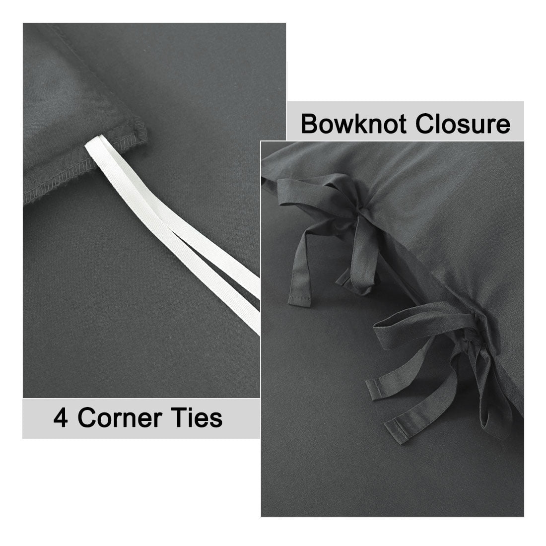 PiccoCasa 3 Piece Bow Tie Duvet Cover Bedding Set with 2 Pillowcases Queen Dark Gray