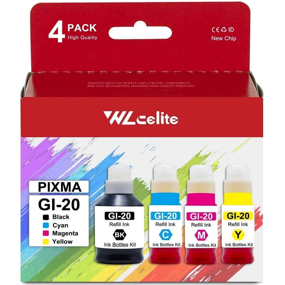 GI 20 Ink Refill Compatible for Canon 20 Ink Refill Bottles Kit for  PIXMA G5020 G6020 G7020 Printer（4 Pack）