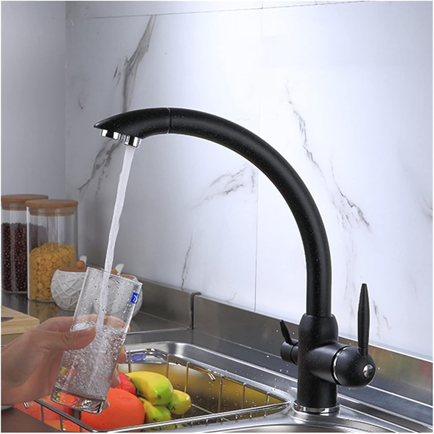 Kitchen Water Filter Faucet Kitchen Faucets Dual Spout Filter Faucet Mixer 360 Degree Rotation Water Purification Feature Taps
