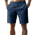 thumbnail image 2 of TQWQT Mens Linen Shorts Elastic Waist Trendy Summer Elastic Waist Lightweight Beach Shorts Dressy Casual Cotton Linen Shorts with Pockets Navy XL, 2 of 9