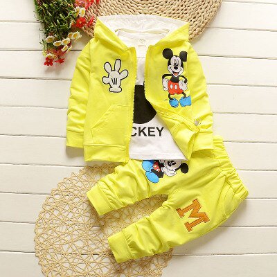 Primavera otoño bebé niños niñas Mickey Mouse conjuntos de ropa niños abrigo con capucha 3 uds trajes otoño algodón niños ropa 12M Gao Jinjia LED