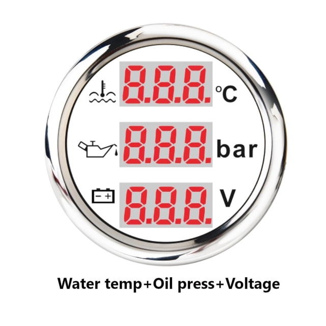 Manomètre Multifonction 3 en 1 pour la Température de l'Eau, Manomètre de Pression d'Huile 0-10 Bar, Voltmètre avec Rétroéclairage Rouge