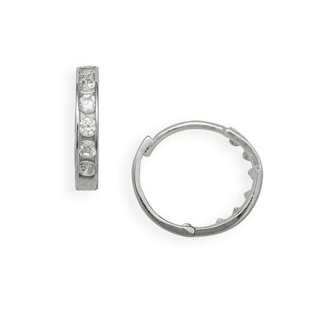 These Earrings Measure - 14k White Gold Cubic Zirconia Small Round Hinged Earrings - Measures 10x10mm