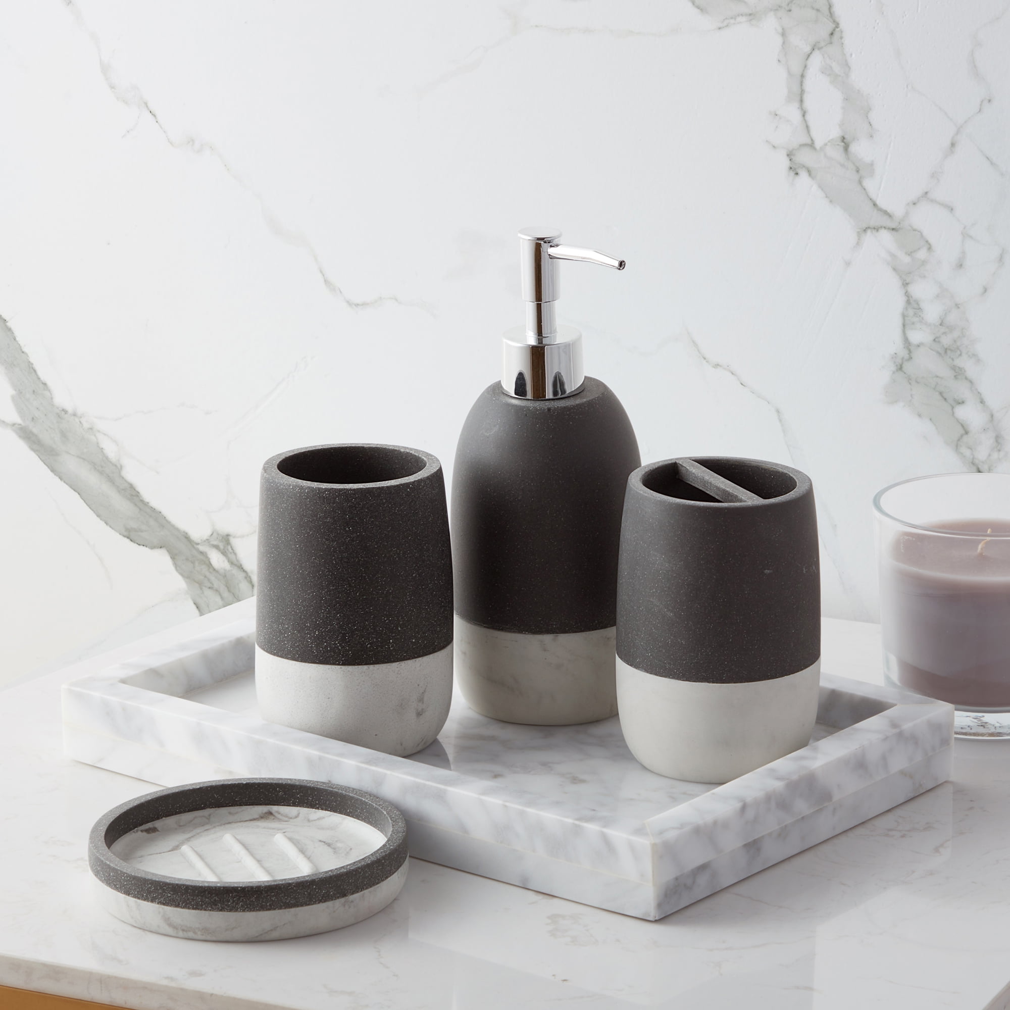 Marbleized Bath Accessory Collection 4 Piece Bathroom Set