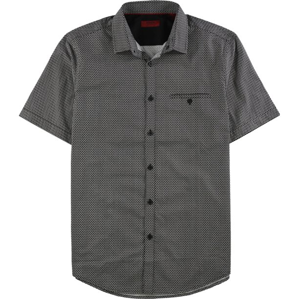 Camisa Abotonada Estampada delgada Alfani Hombre Negro Extragrande