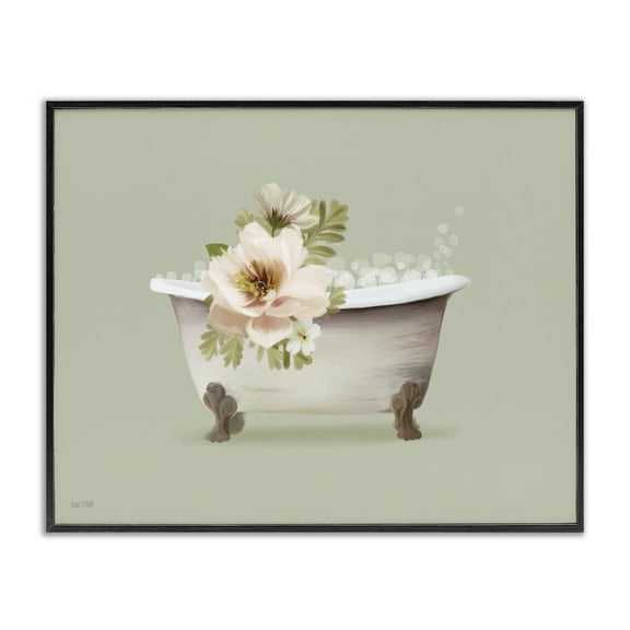 Stupell Industries Soft Blooms Bubble Bath Bath & Laundry Painting Black Framed Art Print Wall Art, 14 x 11