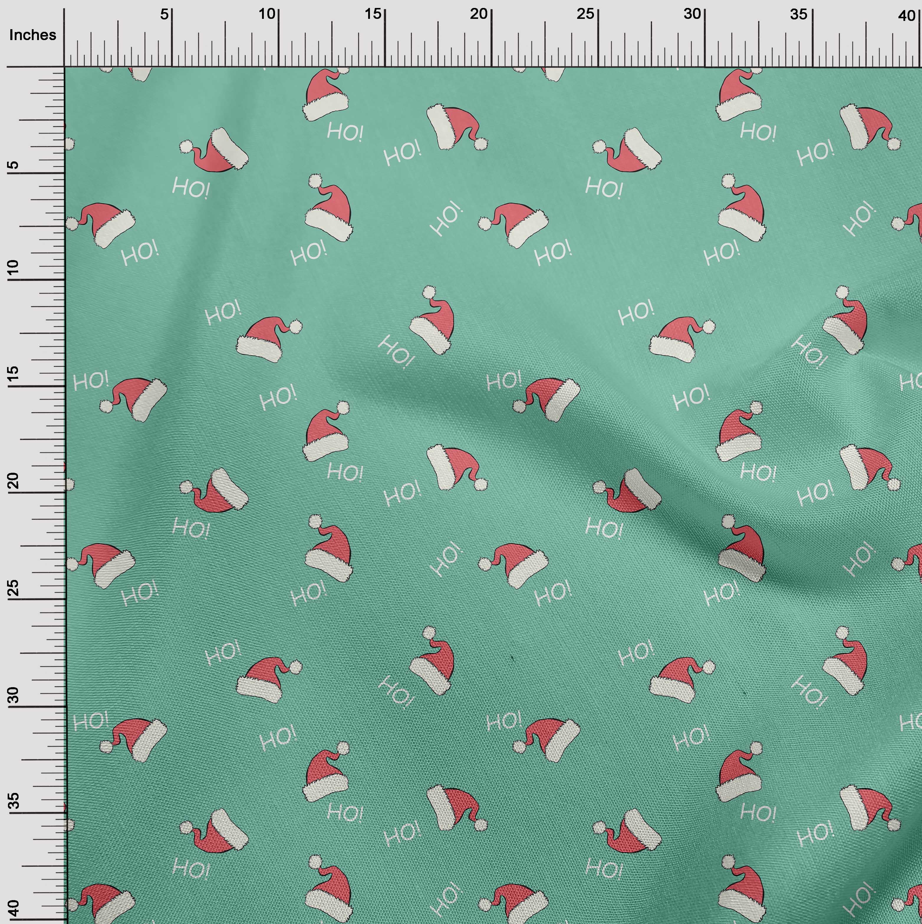 oneOone Cotton Poplin Dusty Teal Green Fabric Christmas Hats Dress Material Fabric Print Fabric By The Yard 56 Inch Wide