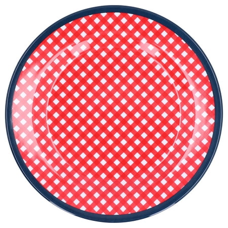 

9in Imitation Porcelain Dinner Plate Decorative Reusable Snack Plate Lightweight Tableware for Cakes FruitRed Grid