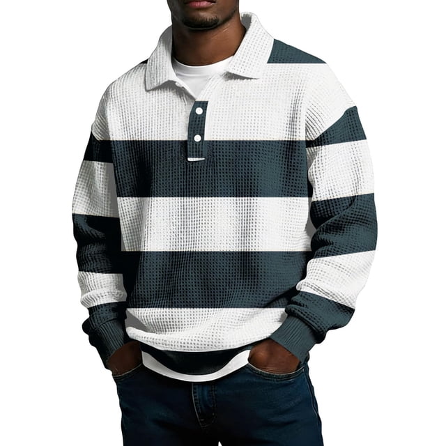 Mens Manga Larga Vintage de Moda Impresión Casual Color Sólido Botón Turndown Collar Camisa para el Verano Al Aire Libre