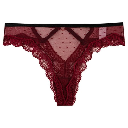 YHGFVOKJ Womens Underwear Hollow Breathable Comfortable Elastic Seamless Brief Triangle Solid Color Lace Panties Thongs No Panty Line Underwear Women Red L