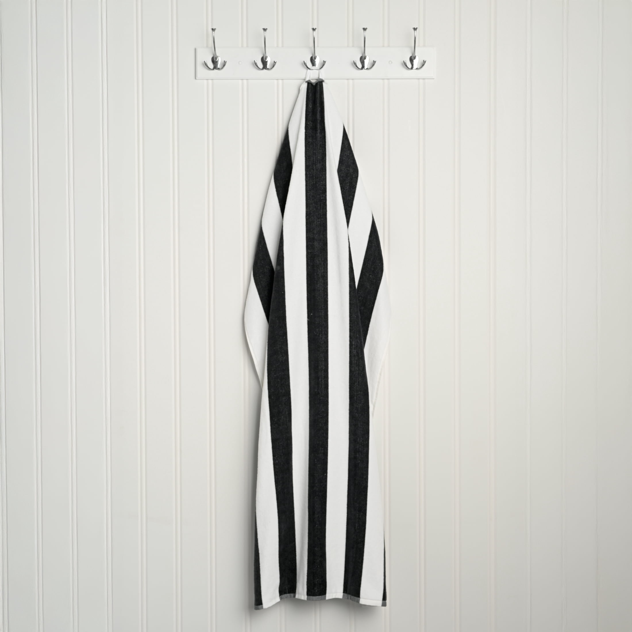 Mainstays Cabana Stripe Cotton Blend Beach Towel, 58" x 28", Black