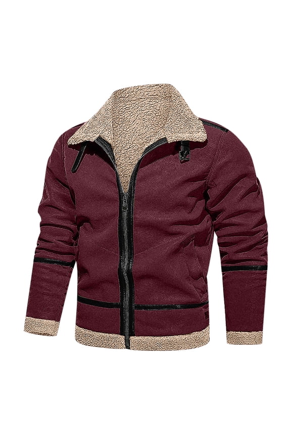Suede Jacket Men Zipper Lapel Collar Sherpa Lined Jackets Winter Warm Thicken Fleece Jacket Military Tactical Jacket