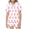 thumbnail image 1 of Odeerbi 2-12 Años Niños Niñas Pijamas de Verano de Satén Con Solapa de Muesca Camisas de Manga Corta Pantalones Cortos Conjunto de Pijama de Seda Con Estampado Suave, 1 of 5