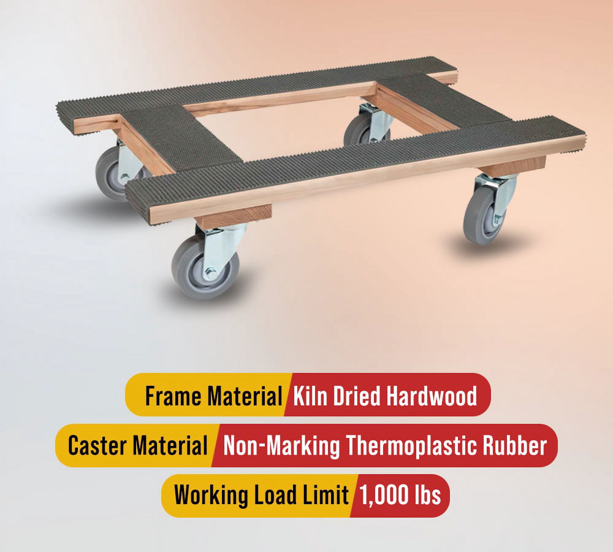 4 Pack 18"x30" H Shape Moving Dolly with Non Marking Wheels - 1000 lbs Capacity Heavy Duty Furniture Dolly with 4" Casters & Rubber belting