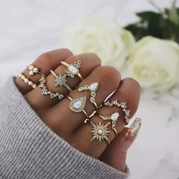 Zhuge 12Pcs Stackable Knuckle Rings Set for Women, Boho Dainty Lightweight Stacking Rings, Vintage Rings Pack, Trendy Jewelry,Style E