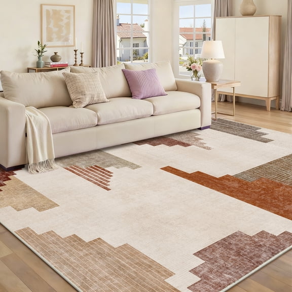 Tuzlier 4x6 Modern Geometry Area Rug, Soft Non Slip Machine Washable Carpet for Living Room Bedroom Home Office, Rugs washable