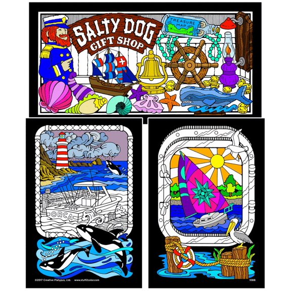 Nautical - 3 Pack Fuzzy Poster - Fuzzy Velvet Coloring Poster 16x20 Inches