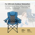 thumbnail image 2 of ARROWHEAD OUTDOOR Portable Folding Camping Quad Chair w/ 6-Can Cooler, Cup & Wine Glass Holders, Heavy-Duty Carrying Bag, Padded Armrests, Headrest, Supports up to 450lbs, USA-Based Support (Blue), 2 of 8