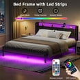 thumbnail image 2 of Satifur King Bed Frame with Upholstered Storage Headboard, Metal Platform Bed Station with Charging Station & LED, Noise-Free.No Box Spring Needed, 2 of 8