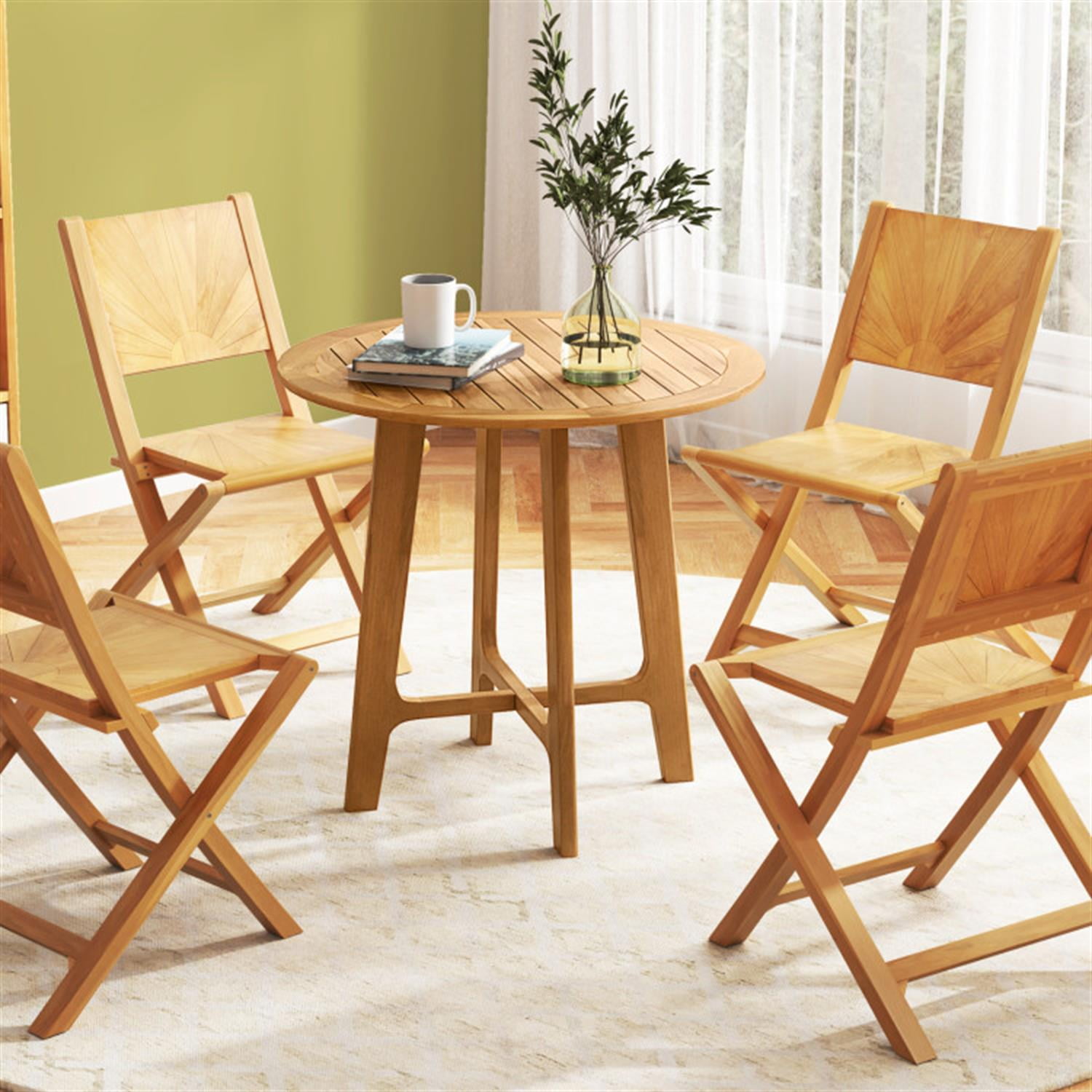 Demi Bonn 31.5" Patio Side Table with Slatted Tabletop and X-shaped Frame, Outdoor Dining Table for Garden Yard Patio, Beige