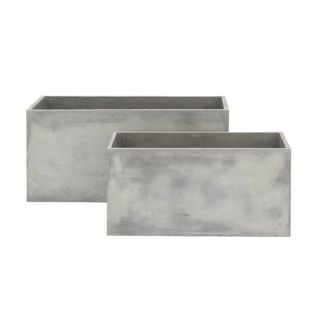 Decmode Set Of 2 Rectangular Fiber Clay Planters Gray
