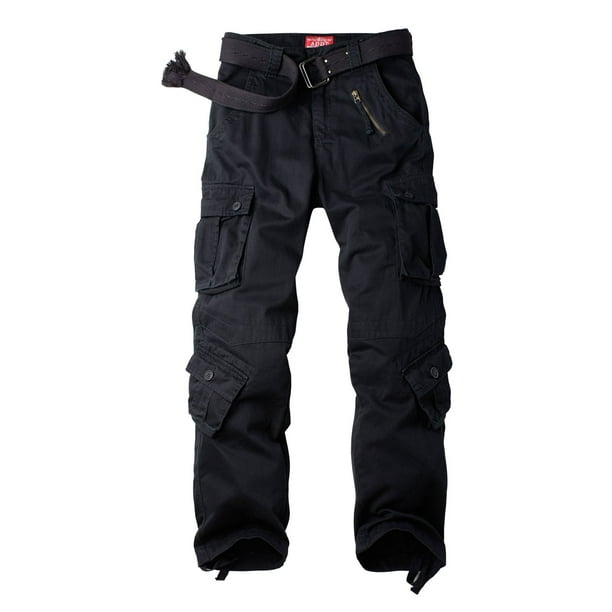 Pantalones cargo Raroauf para mujer, talla grande, negros con 8 bolsillos