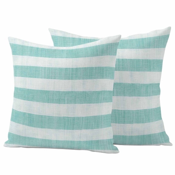Aqua Striped Outdoor Waterproof Pillow Covers, Rustic Farmhouse Stripes Decorative Square Throw Pillowcase Sofa Cushion Sham for Patio/Couch/Chair, 16"x16" 2 Pack