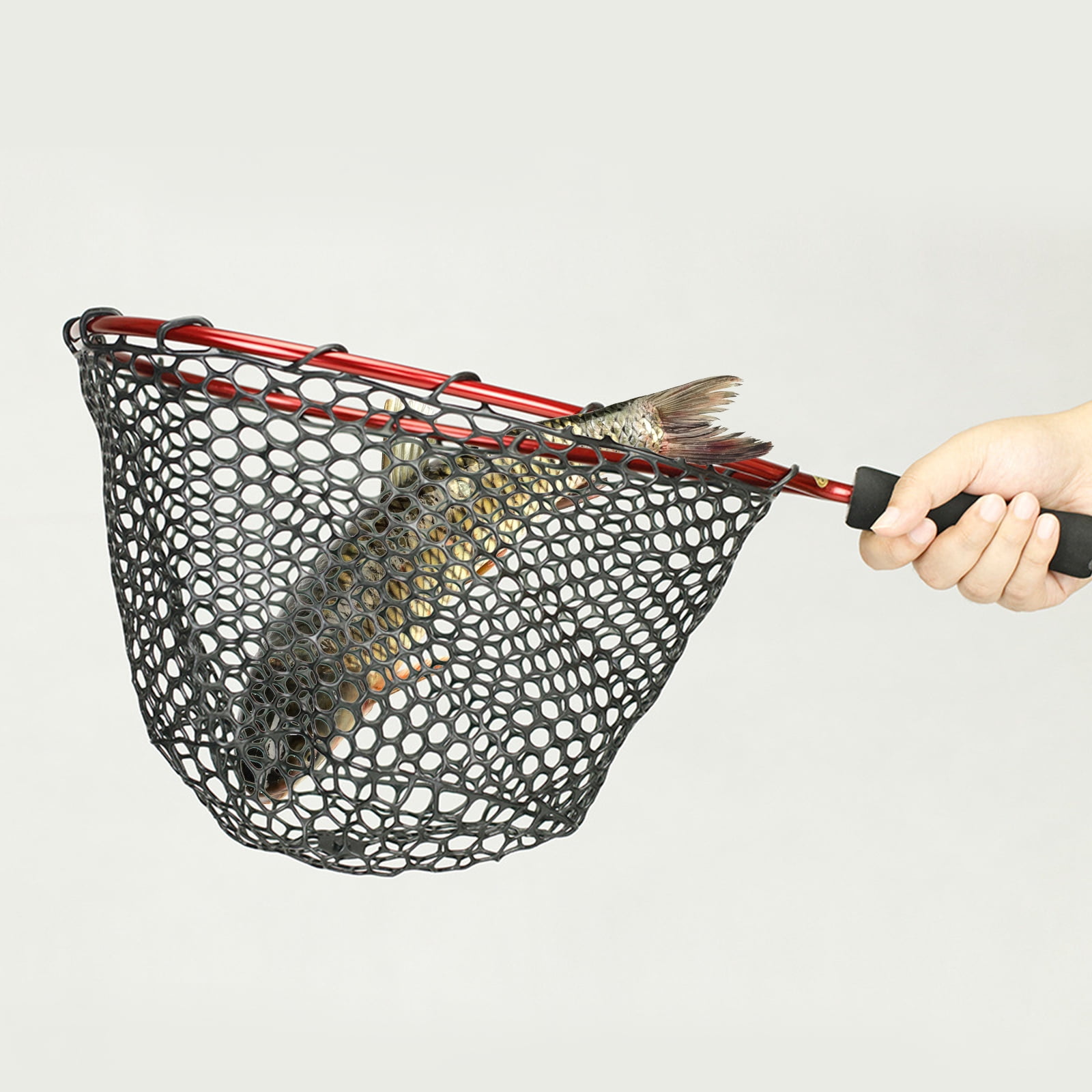 Fishing Net, Fly Fishing Landing Net Soft EVA Grip Aluminum Alloy Frame and Comfortable EVA Handle with Sturdy Carabiner