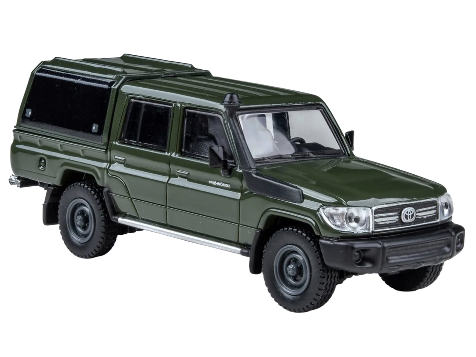2014 Toyota Land Cruiser LC 79 with Camper Shell Military Green 1/64 Diecast Model Car by Paragon