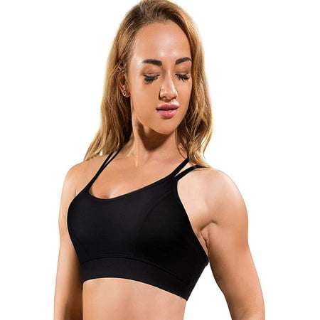 

Junlan Strappy Sports Bra for Women Medium Support Wirefree Padded Racerback Workout Running Crop Top Yoga Bra Activewear with Removable Padded