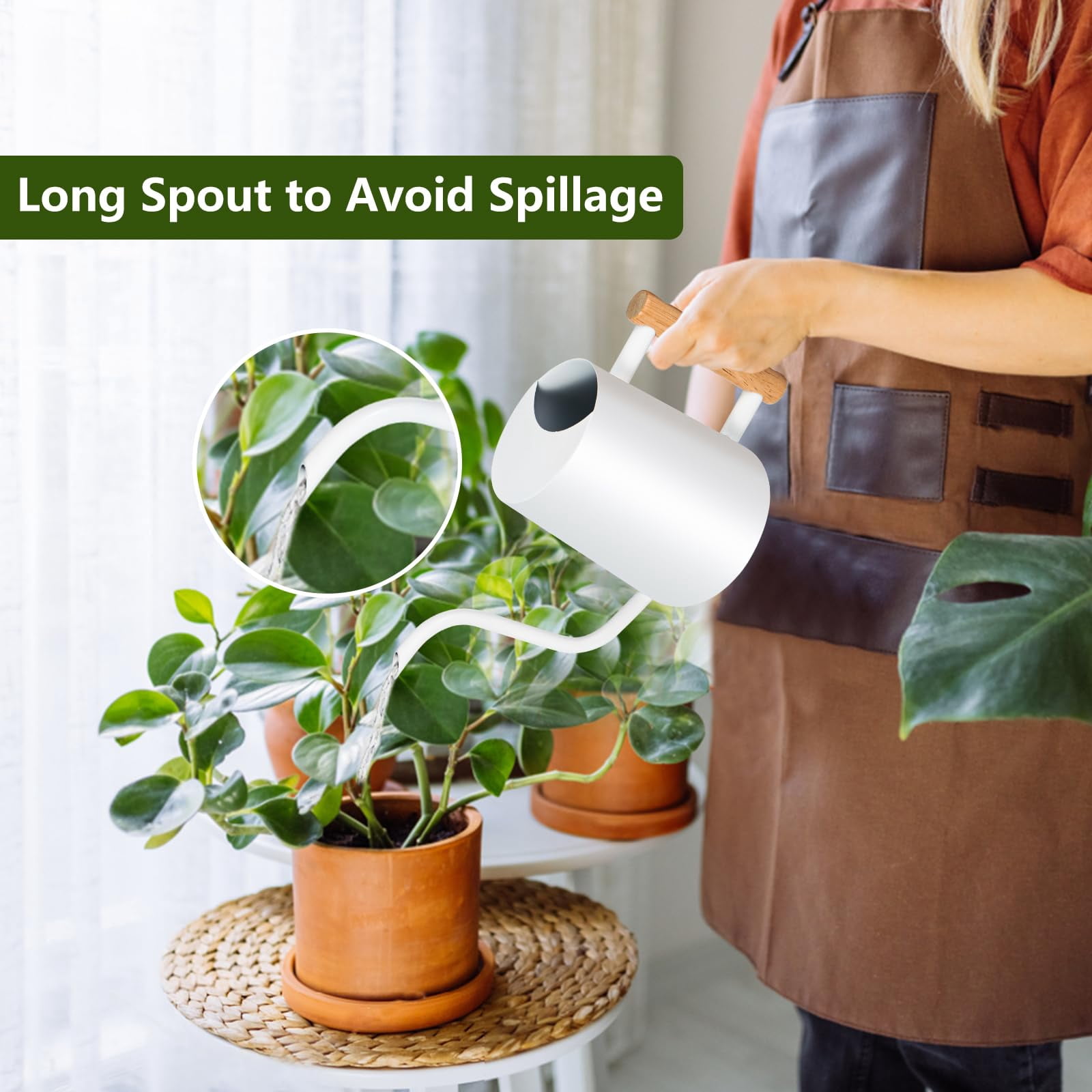 Watering Can Indoor Plants, 35oz Small Stainless Steel Metal Watering Can Modern Decorative Watering Pot with Long Spout for Indoor House Plant Bonsai Garden Flowers (Copper) - WHITE