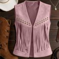 thumbnail image 6 of Lixiuxyad Women's Suede Fringe Vest Western Cowgirl Sleeveless Open-Front Tassel Cropped Tops,Pink, 6 of 7