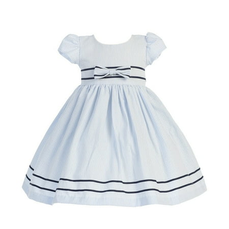 - Light Blue Stripe Short Sleeve Seersucker Easter Dress Girls 3M-4T