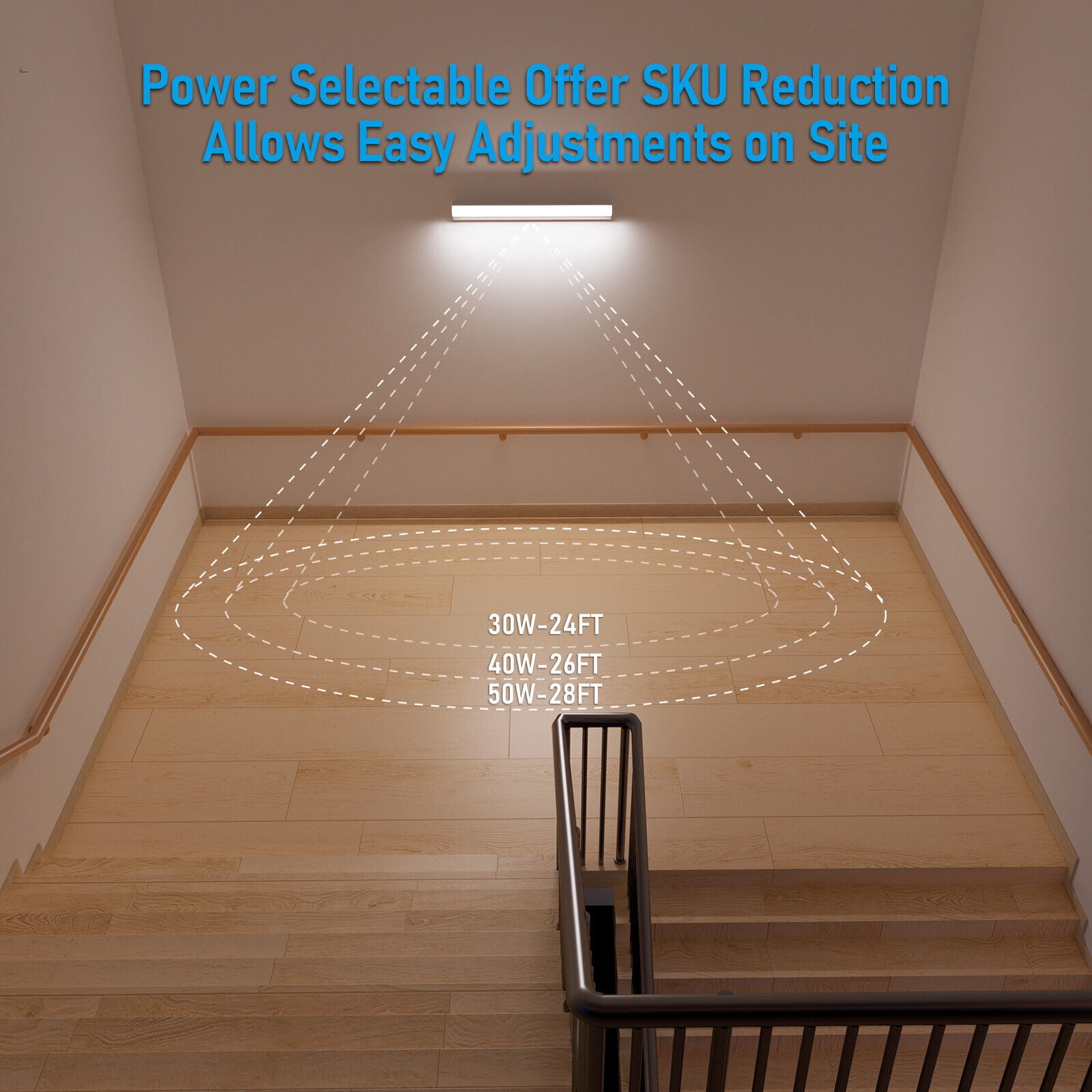 3CCT 4FT Commercial Linear Stairwell Strip Light with Emergency Battery Backup, 0-10V Dimmable, 3900LM/5200LM/6500LM Selectable
