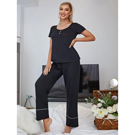 Scoop Neck Top and Elastic Waist Pants Lounge Set